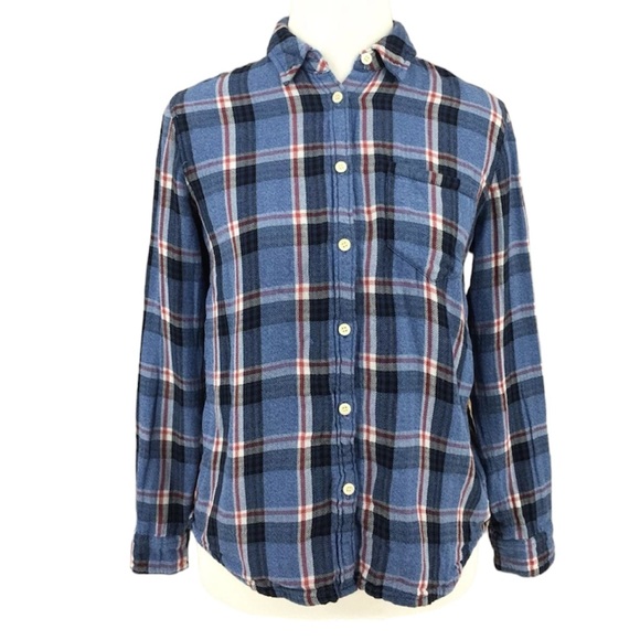 Madewell Blue Plaid Long Sleeve Button Down Women’s Shirt Cotton Single Pocket L - Picture 1 of 10